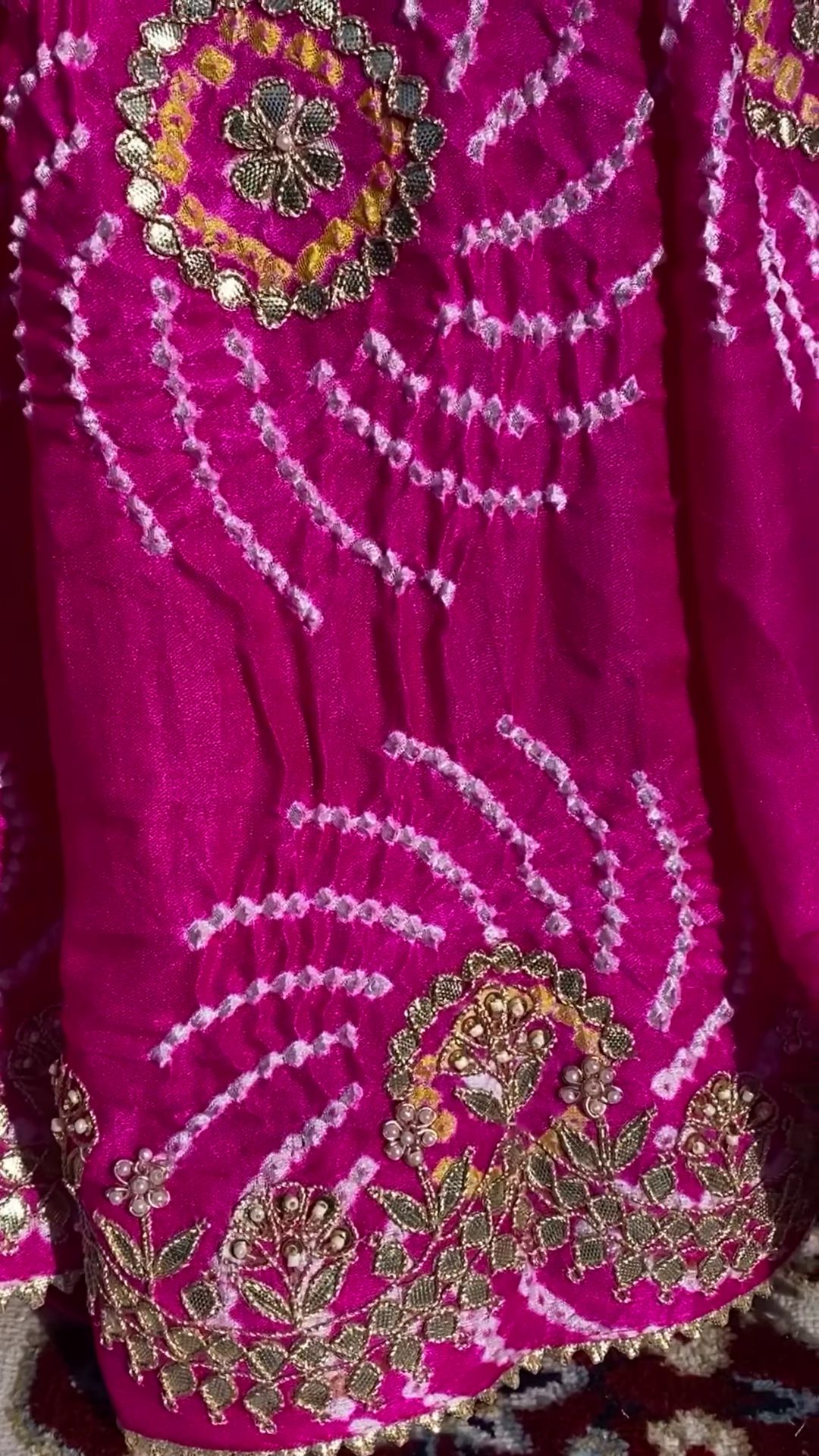 Rani Pink Hand-Embroidered Tissue Silk Saree Fabric - Image 2