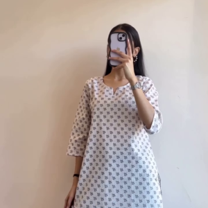 Ivory Motif Tunic & Wide-Leg Denim Set