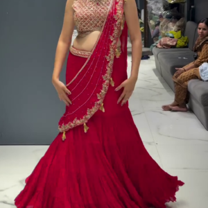Crimson Red Embroidered Mermaid Lehenga Set