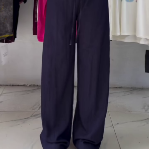 Women’s Relaxed Fit Wide-Leg Drawstring Pants – Deep Navy