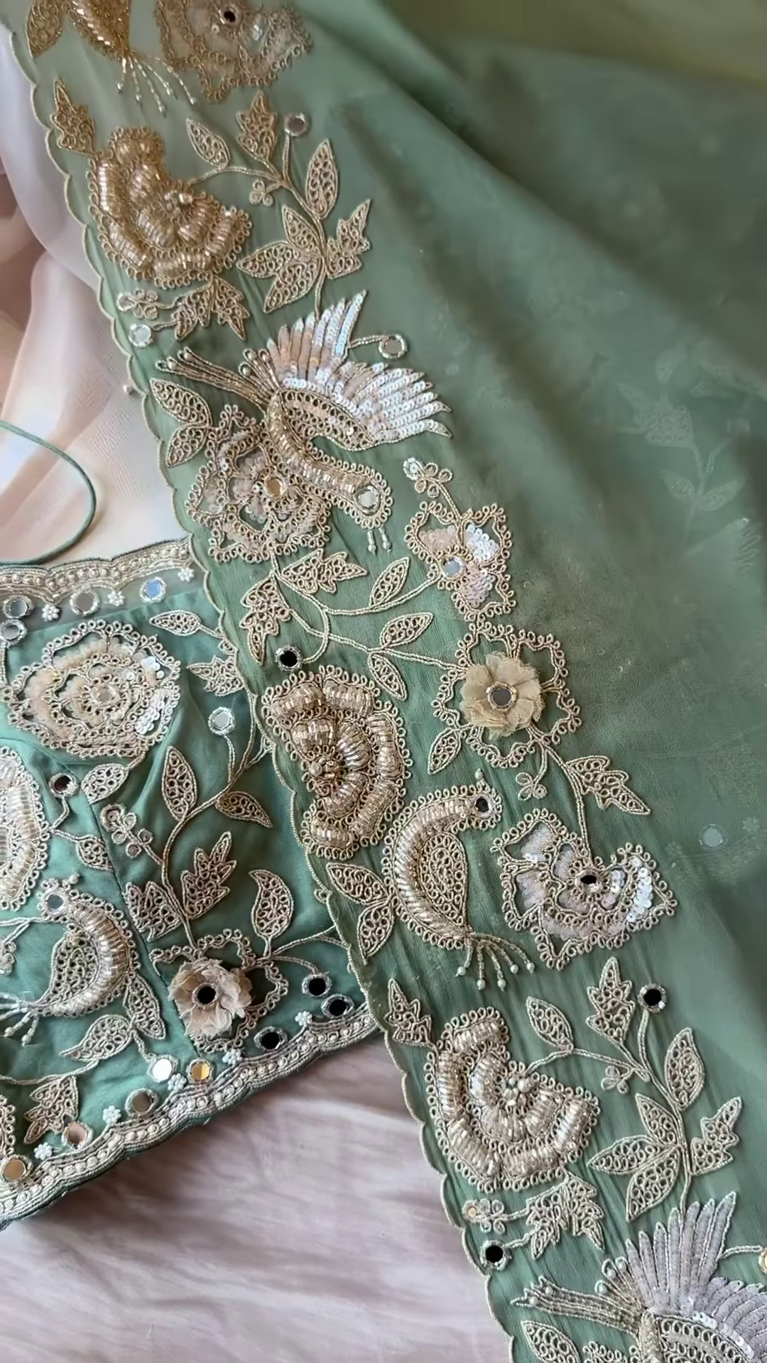 Yellow Hand-Embroidered Designer Blouse & Dupatta Set - Image 2