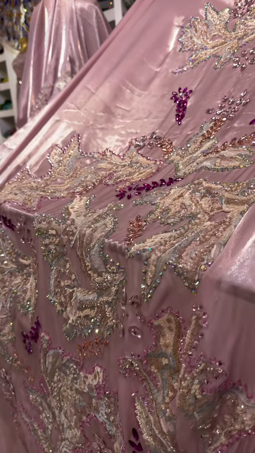 Luxe Hand-Embroidered Pink Net Fabric